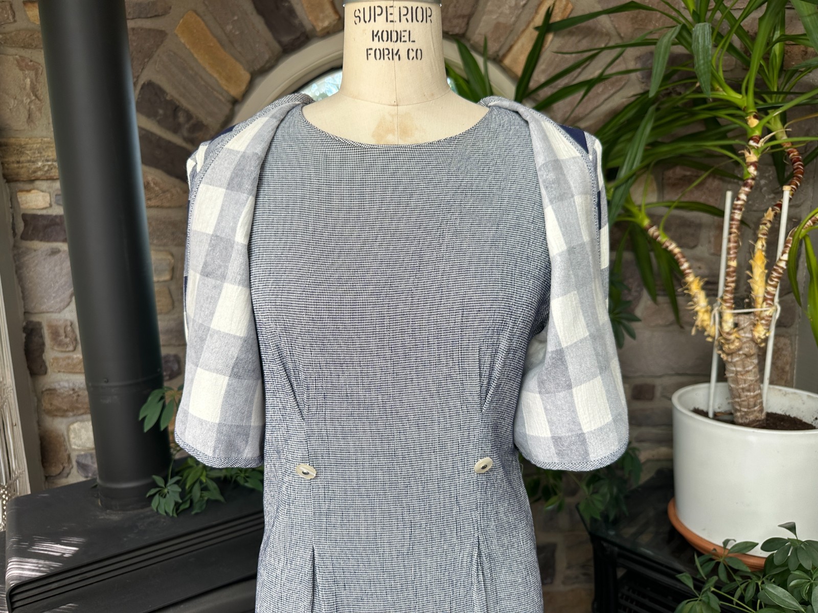 Vintage 1990s Blue and White Check Midi Dress TR Bentley