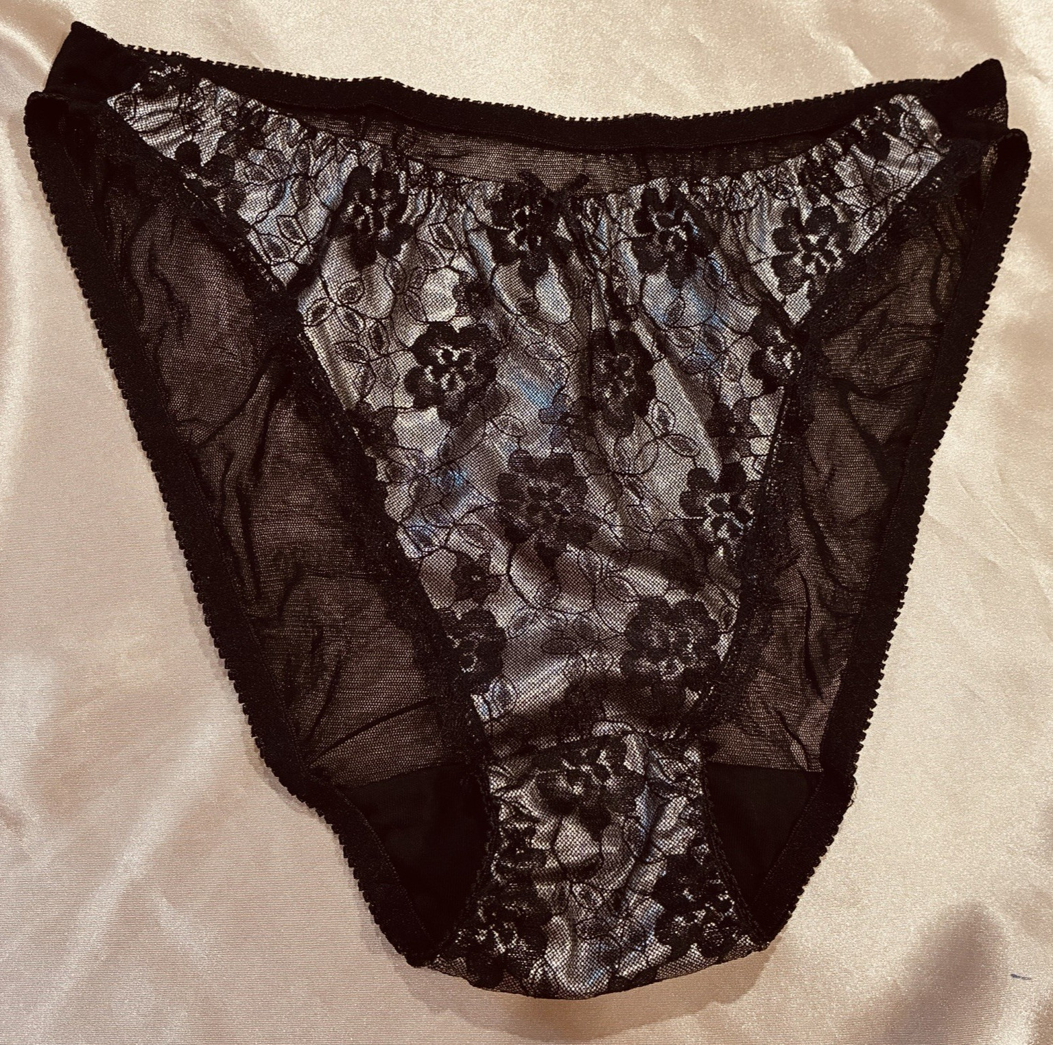 Vtg Silver Black Semi Sheer Nylon String Bikini Panty M
