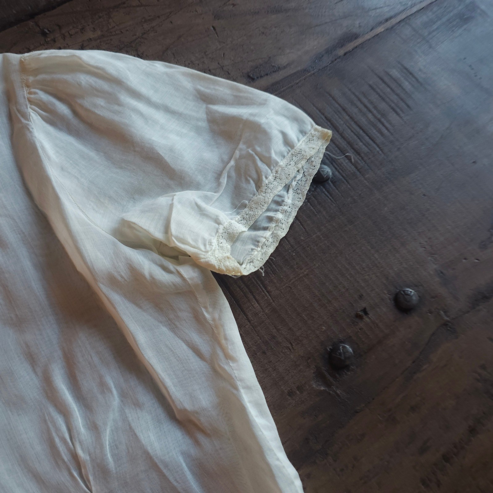 Antique White Cotton Lawn Blouse Pintuck Lace Trim Edwardian Short Sleeve Top