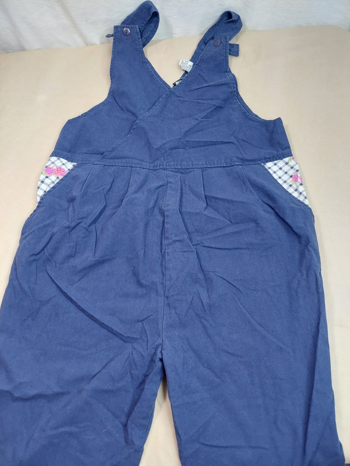Vintage 90s Gitano Blue Jumpsuit Black White Checkered Rose Trim Overalls M Y2K