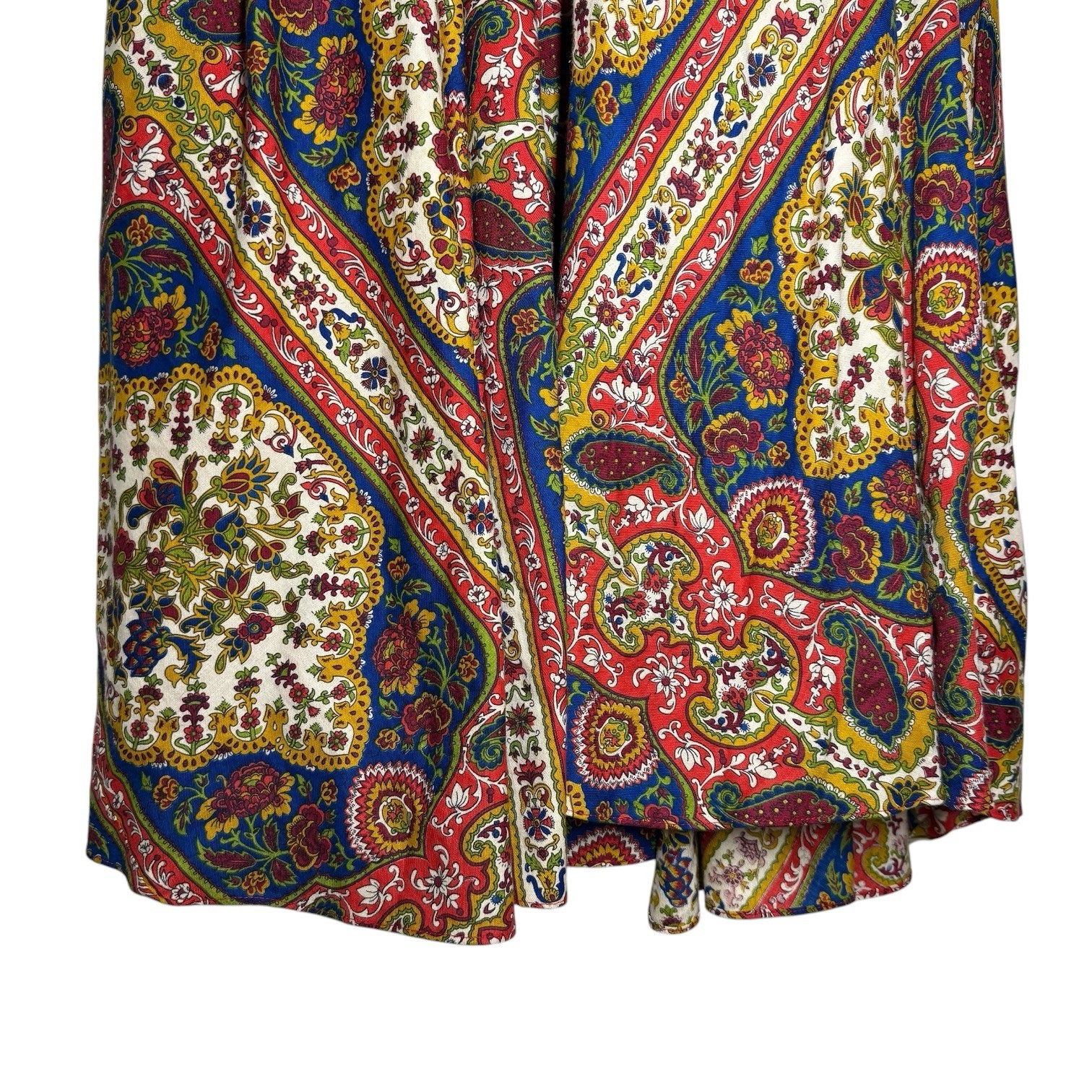 Vintage 70s Denise L I Magnin Boho Smocked Paisley Floral Maxi Dress M/L Size 13