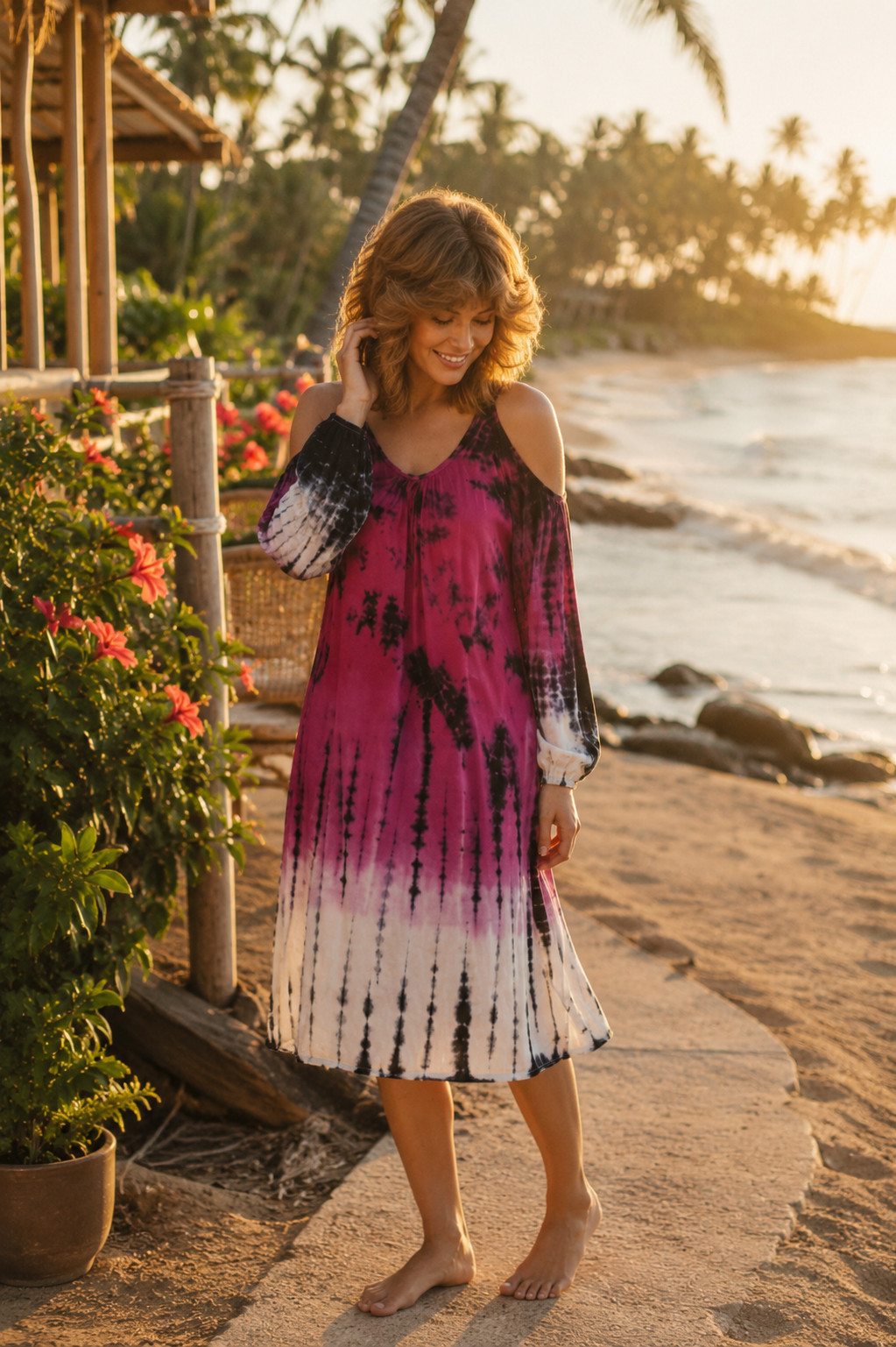 vintage 90s y2k Jessica Taylor tie dye cold shoulder dress pink white black