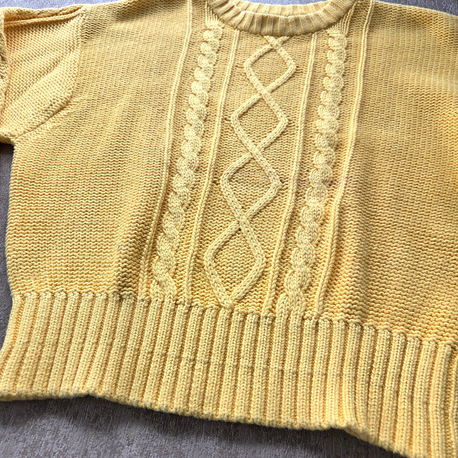 Vtg Bright Yellow Cotton Knit Sweater Cropped Liz Claiborne Sport PM MP S M