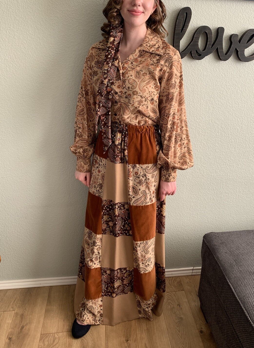 MR.HANK Vintage 1970s Patchwork Boutique Long Boho Hippie Skirt -Matching Set!