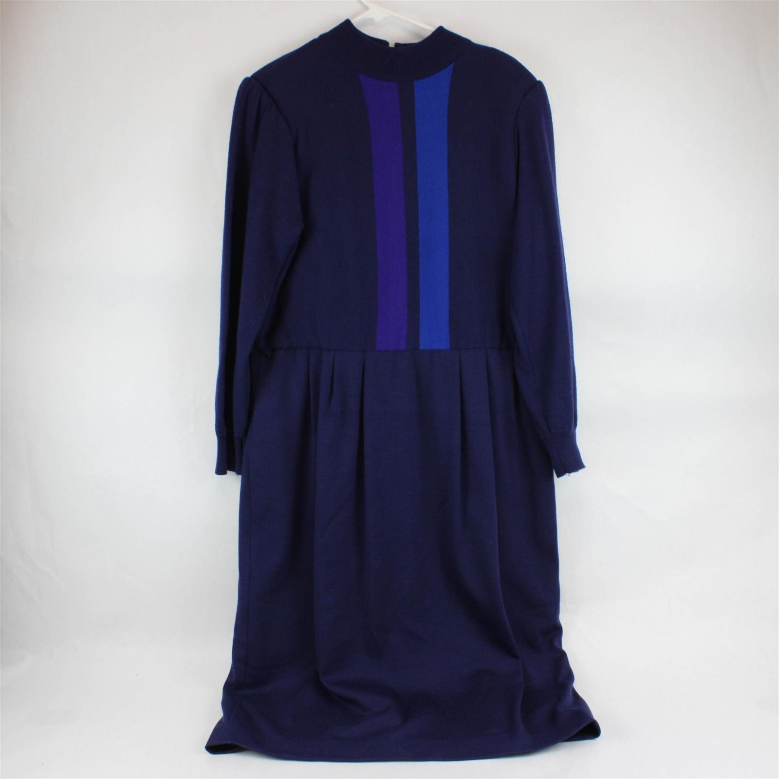 Vintage 80s Ciao Ltd 100% Wool Sweater Dress Blue Size 16