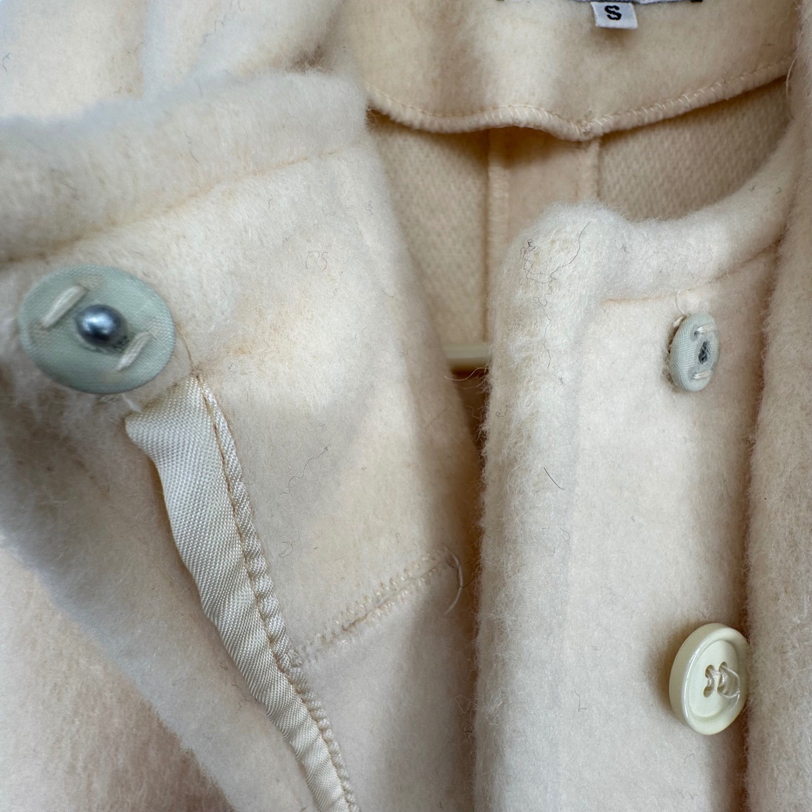 Capri Petites Vintage Pure Wool Long Coat Ivory with Real Fur Scarf Accent S