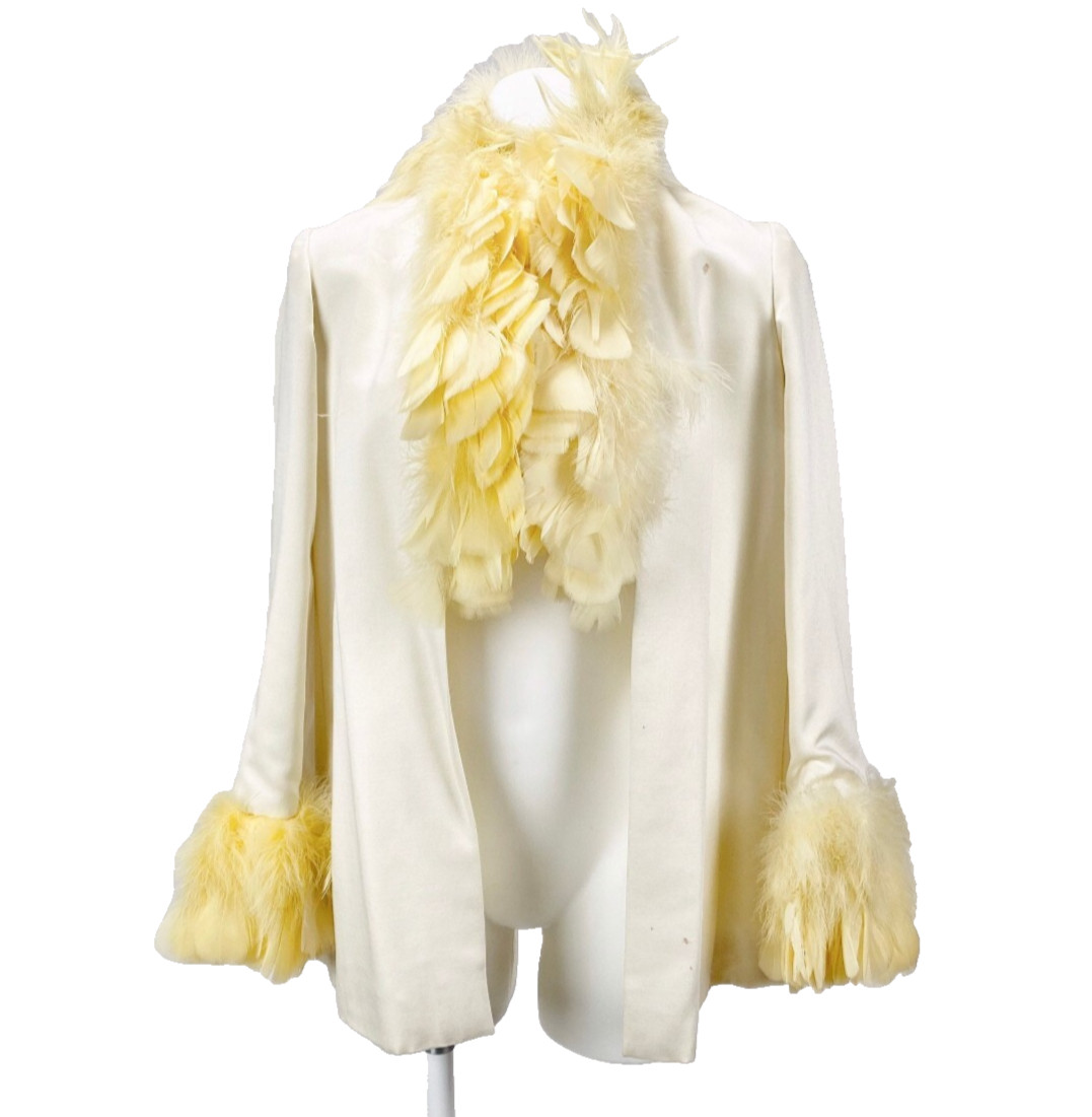 Vintage 1970s Geoffrey Beene Boutique White Yellow Jacket Cream Feathers Rare