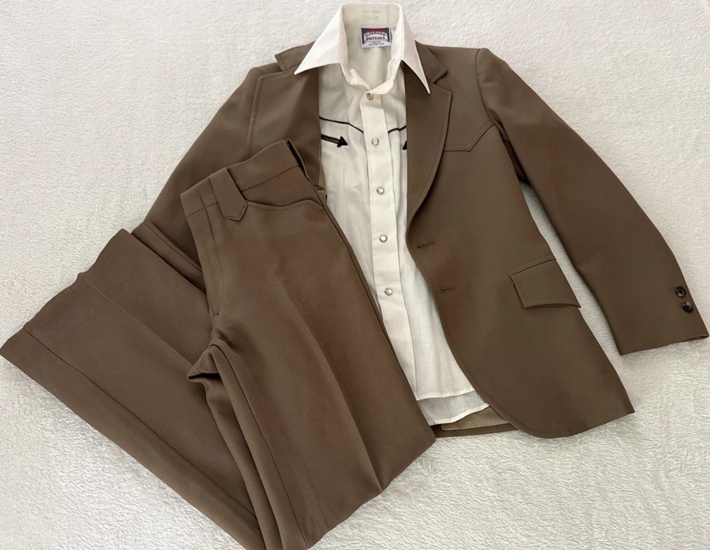 Vtg 70s Elderado Women Western 3 Piece Suit Set Brown Blazer Jacket Pants 28 X31