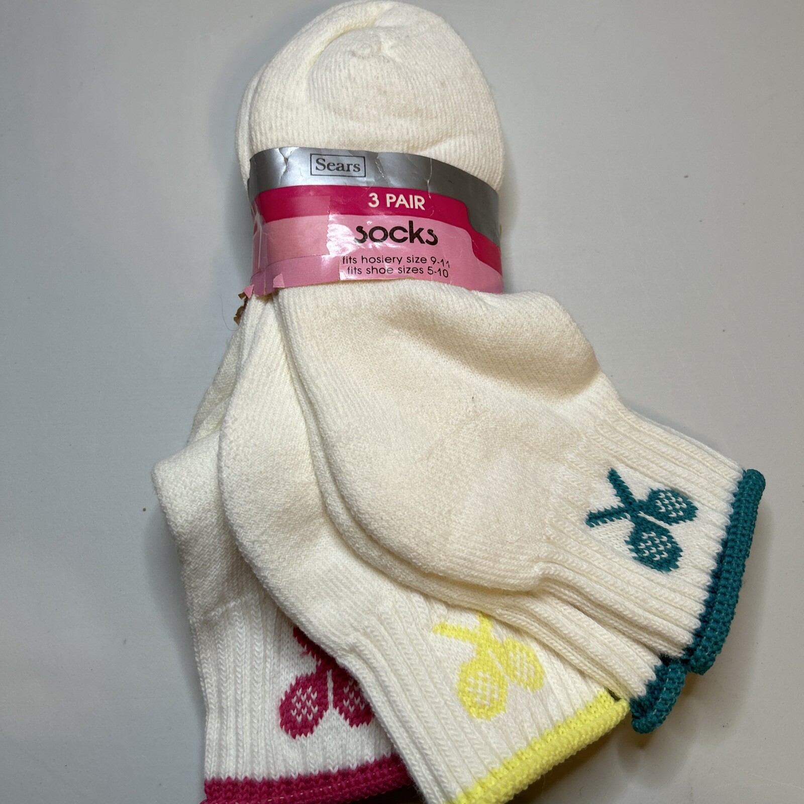 VTG 3 Pack Socks Sears 80s 9-11 Ankle Tennis Orlon Acrylic Nylon Womens NOS 90s.