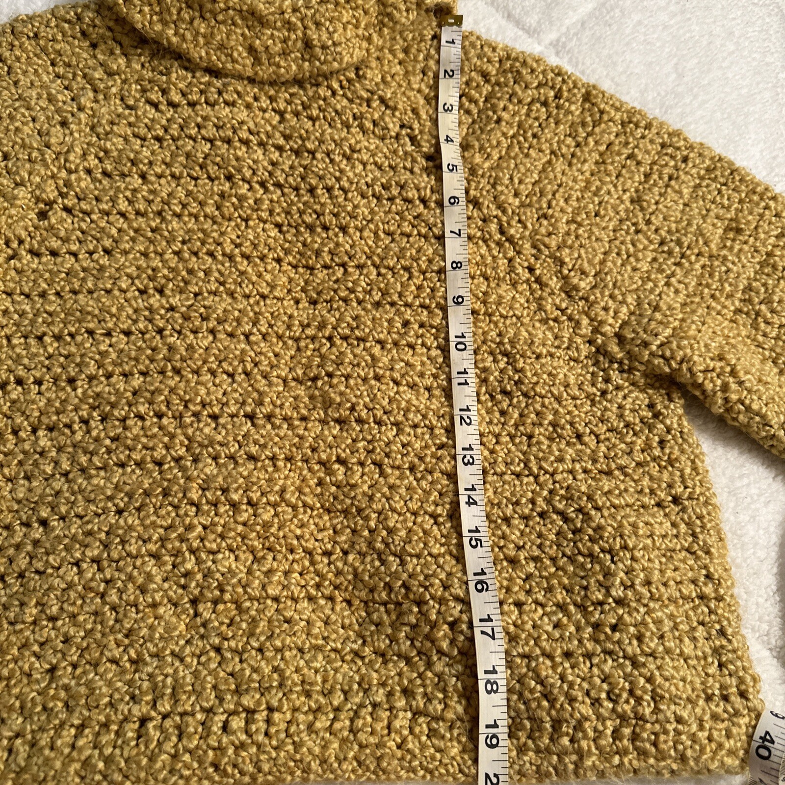 Vintage Mustard Yellow Crocheted Cardigan Boho Grandma Chic 20” Soft Sweater