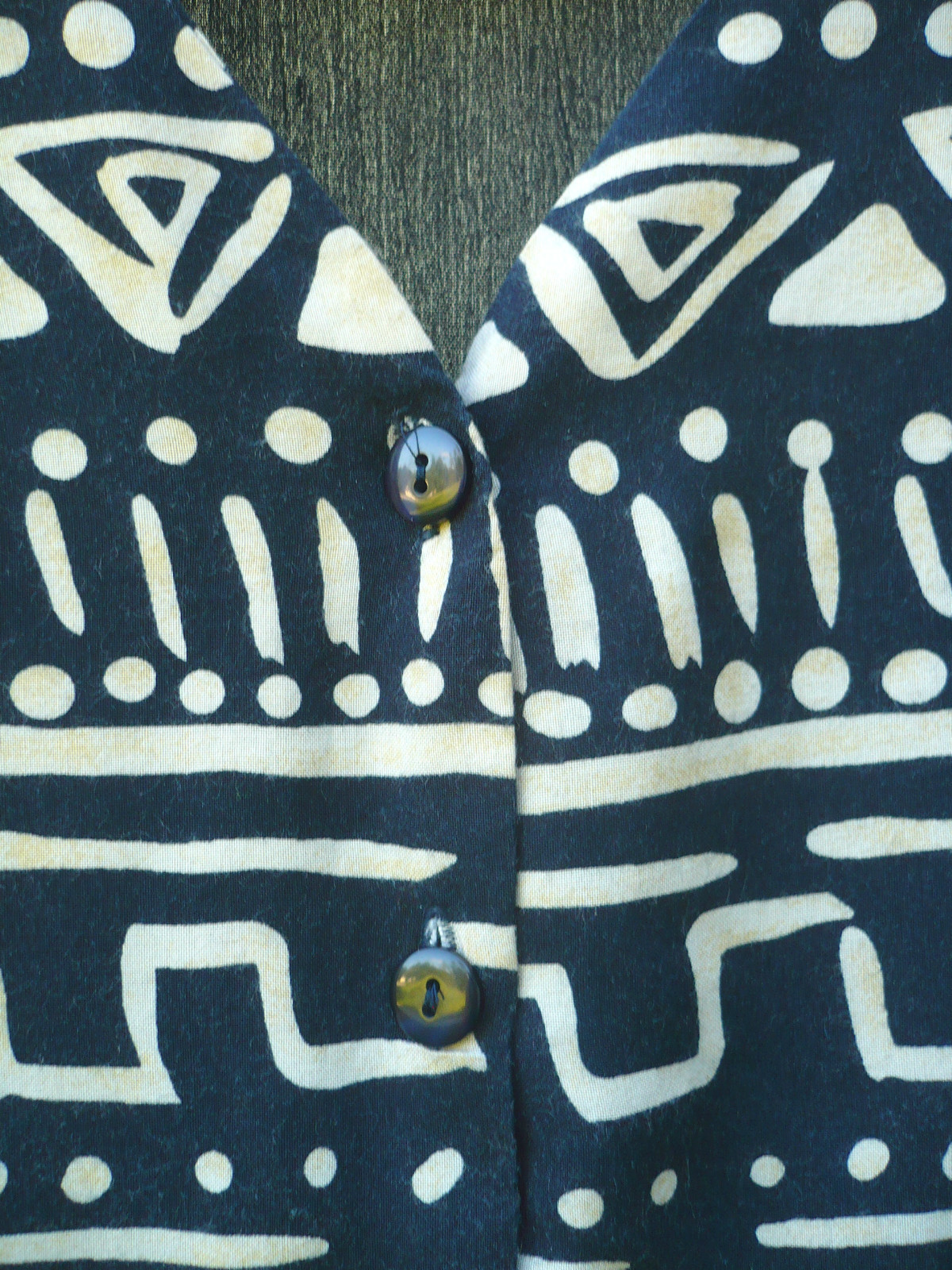 VTG 90S GAUZY RAYON SZ L XL 1X BLACK OFF WHITE ETHNIC GEOMETRIC VEST DRESS WOMEN