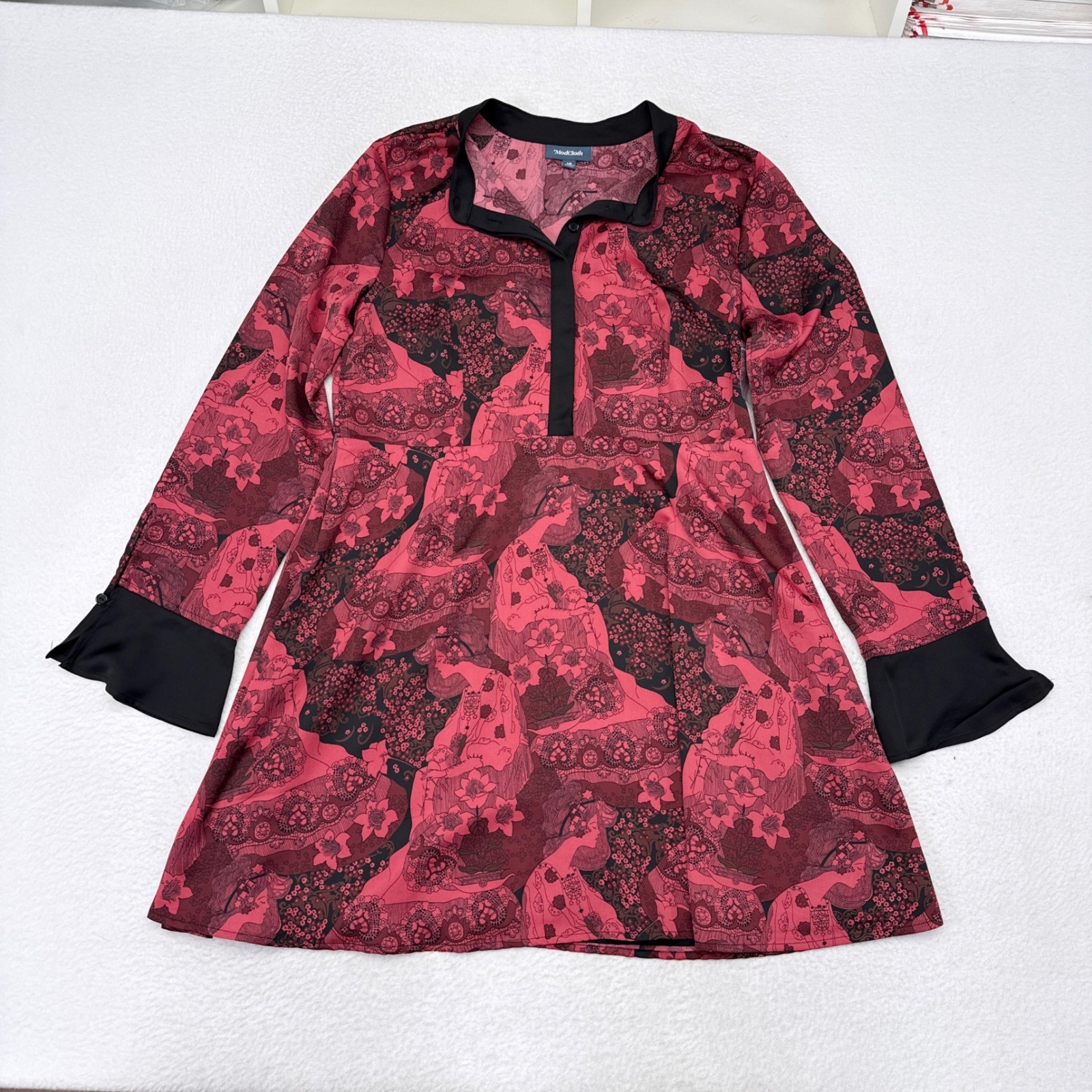 ModCloth Retro Romance Dress Size 10 Red Black Whimsical Fairy Gothic Indie