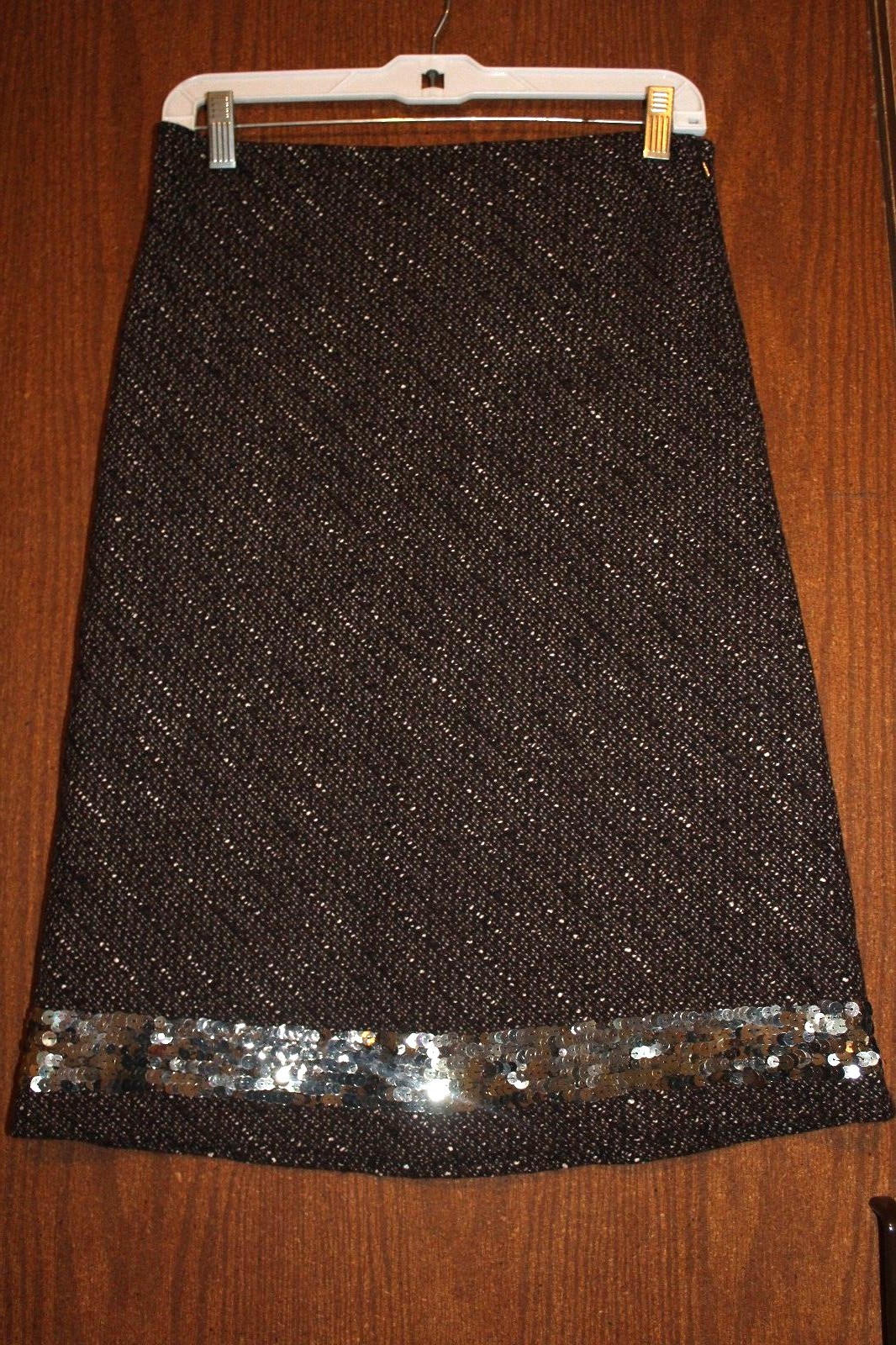 The Limited Wool Blend Brown Tweed Below Knee Sequins Hem Lined A-Line Skirt 2