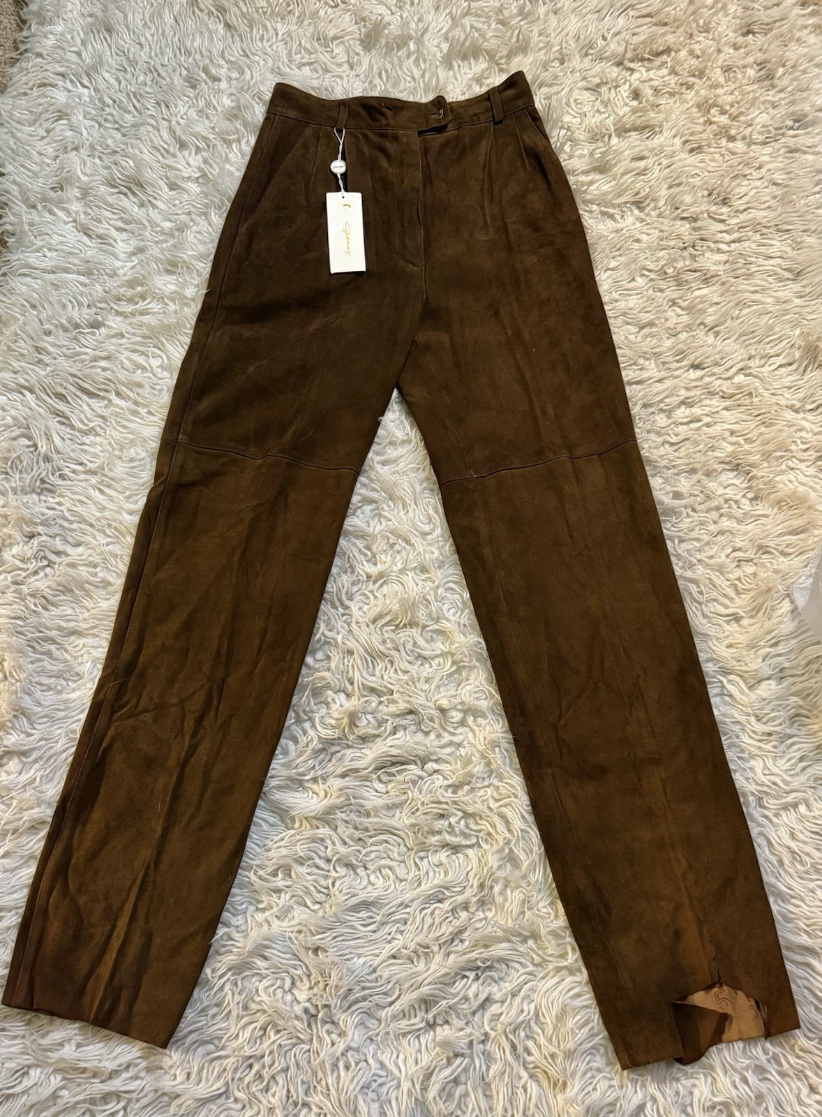 Vtg Jenny France Suede Pants Trousers Pockets Piping Brown Leather XS Tags