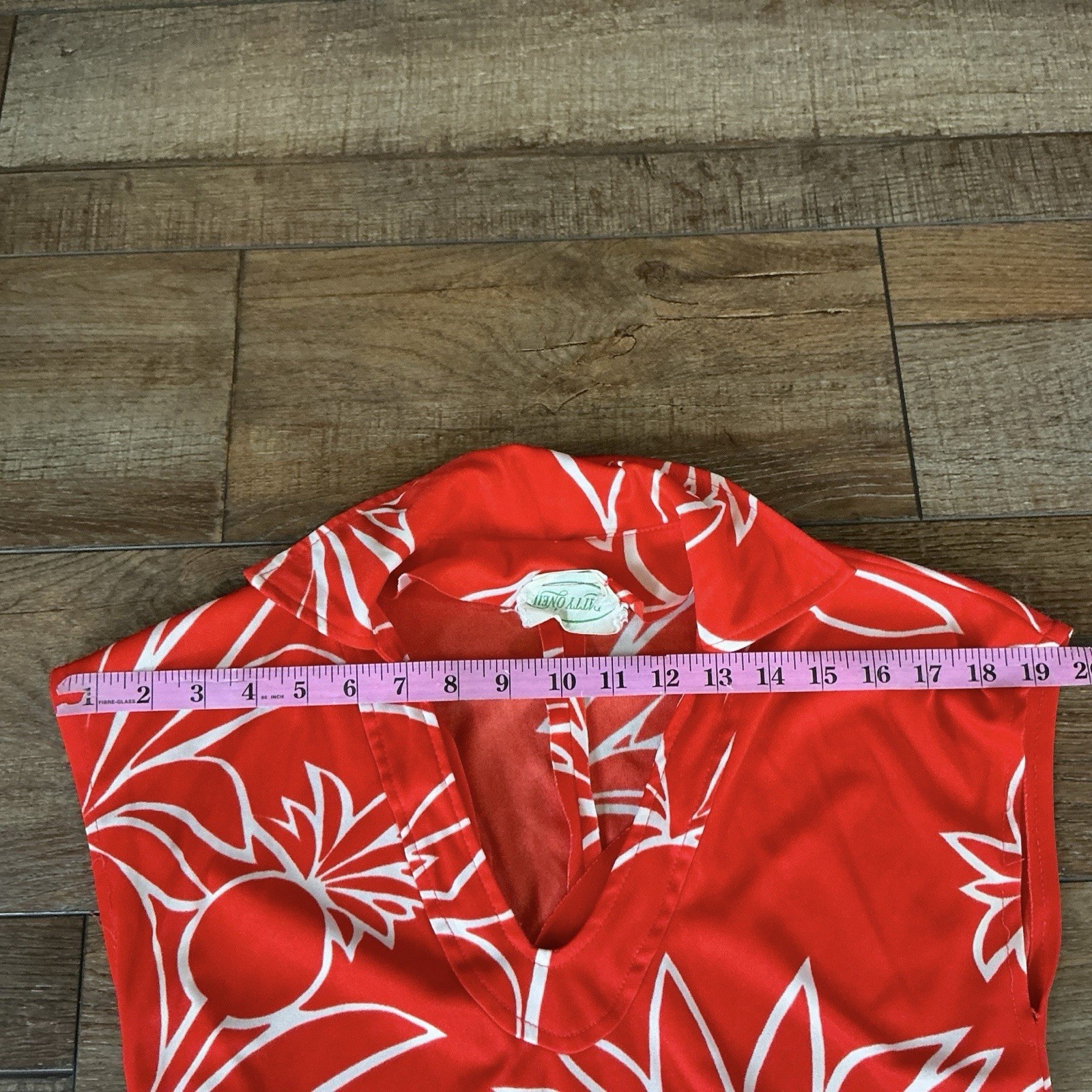 VINTAGE Patty O’Neil Red White Floral Hawaiian Dress Size 13 Cap Sleeve #7D6