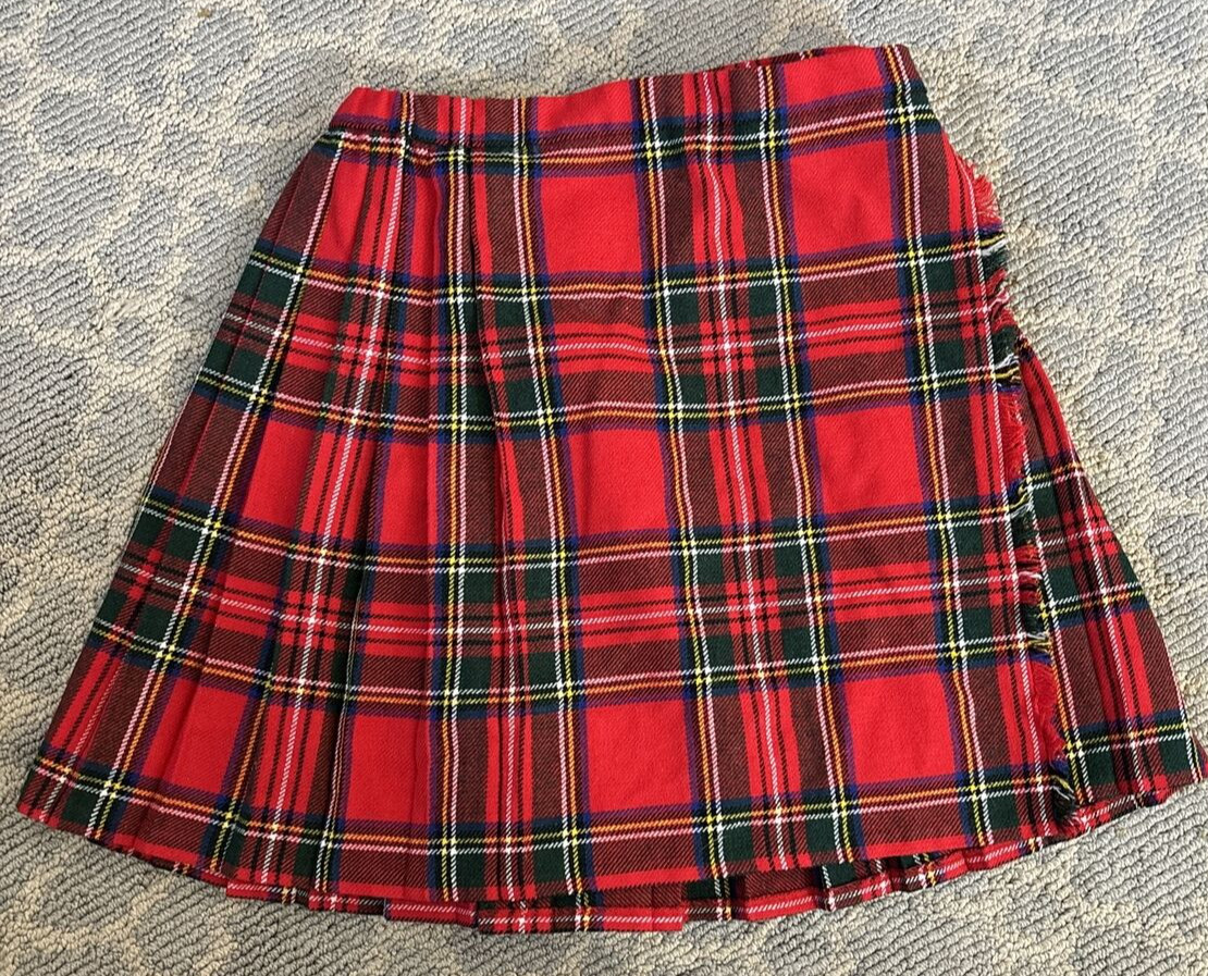 Vtg St Michael Acrilan & Wool Mini Skirt Kilt 23-26″Waist 15” Length Age 9