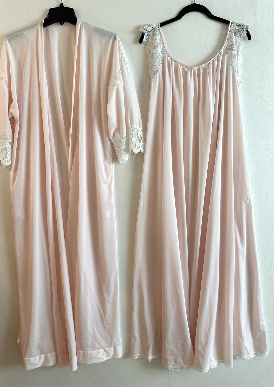 VTG RARE Claire Sandra by Lucie Ann HOLLYWOOD Peignoir Nightgown&Robe W/tie S/M