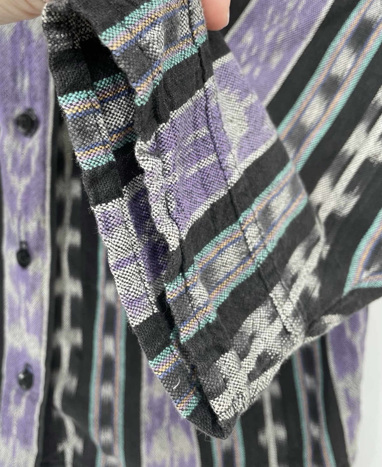 Vintage 80s Ikat Aztec EL HUARACHE Hand Woven Cotten Hippie Boxy Shirt Top med