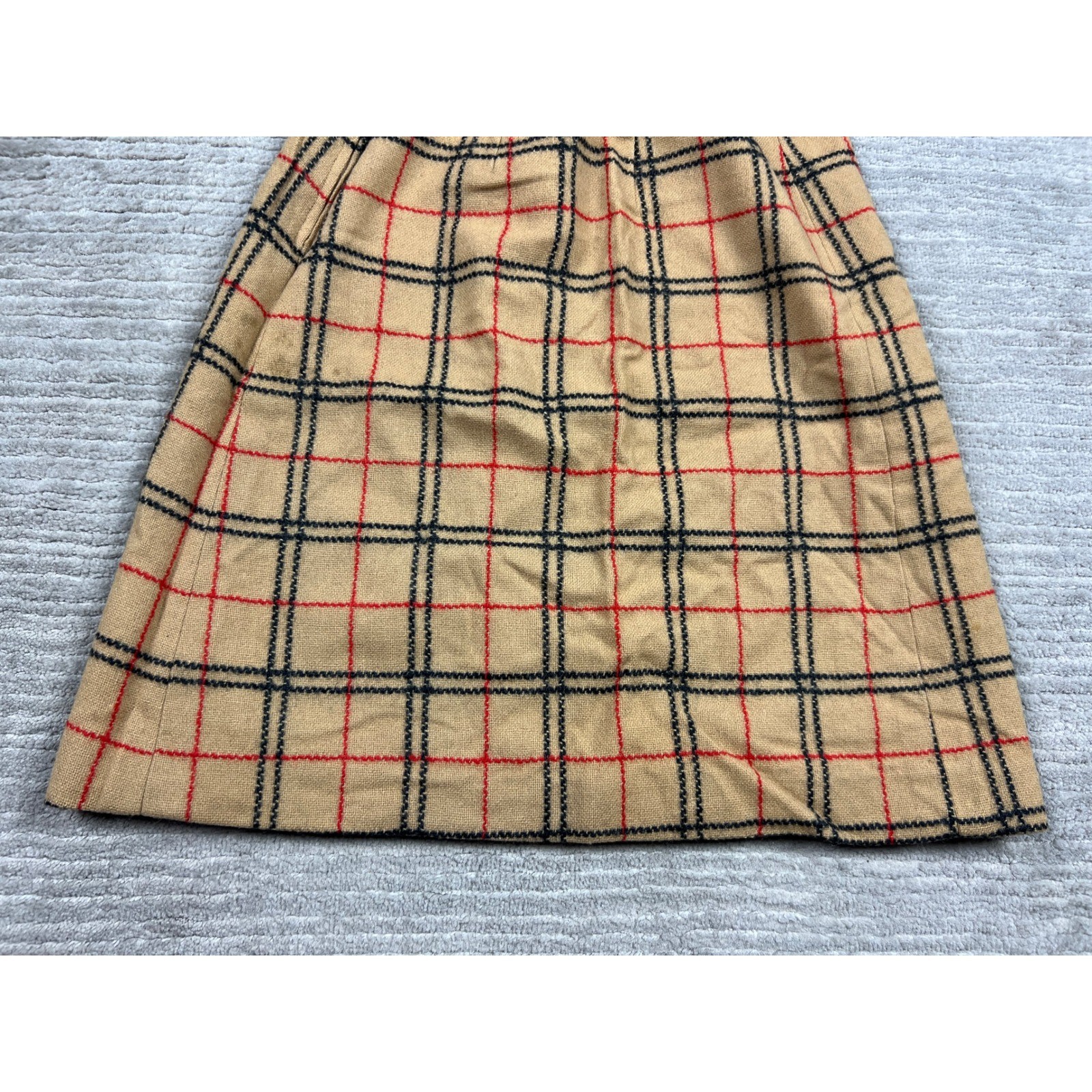 Corner House Skirt Womens 8 Tan Plaid A-Line Vintage Quakertown Wool Blend Check
