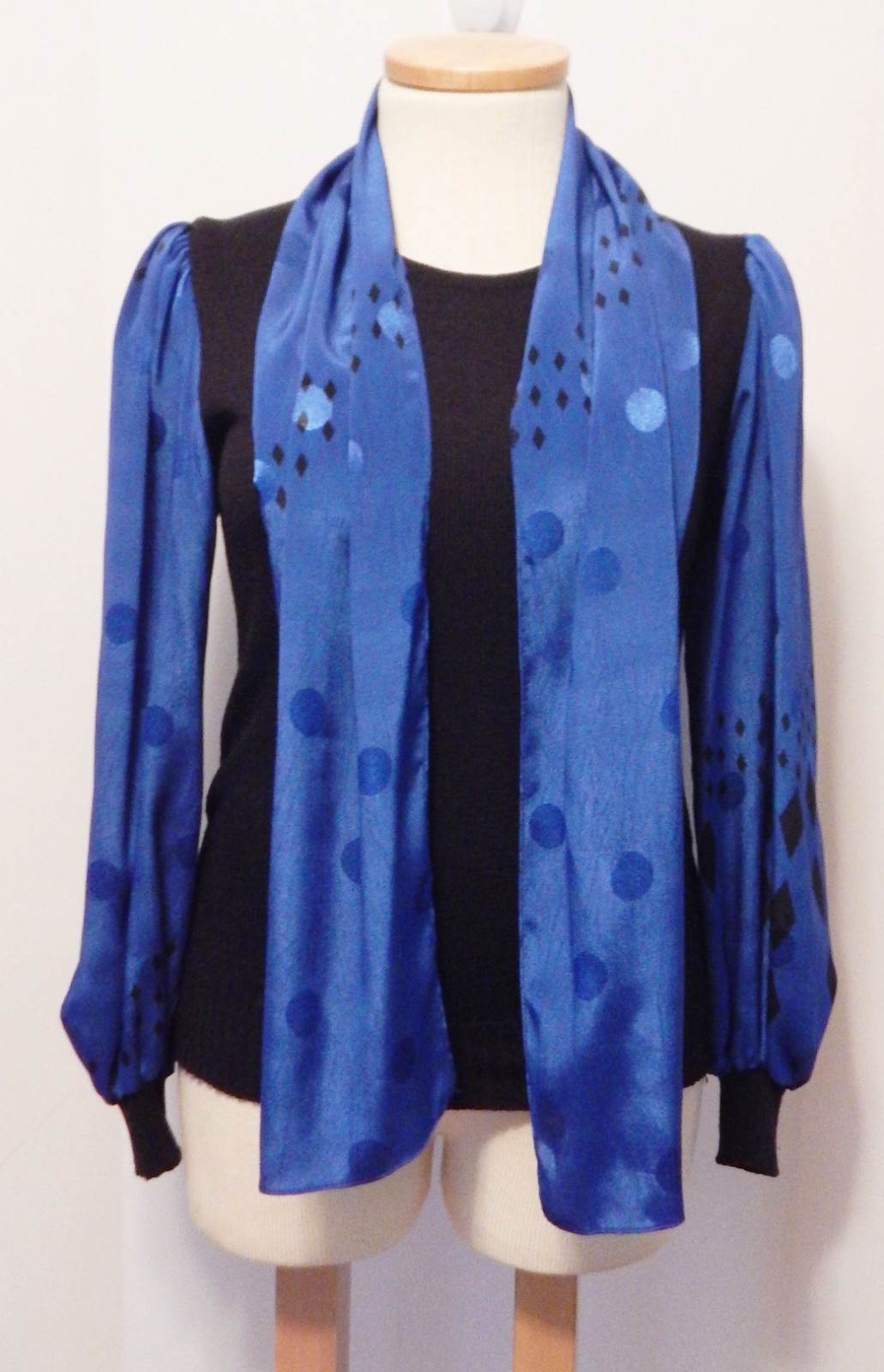 Vtg Anthony Sicari 80s Knit Harlequin Puffed Sleeve Sweater & Scarf Size L
