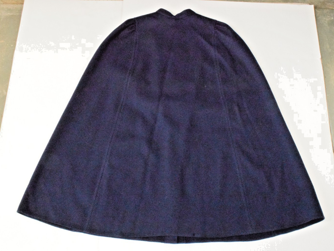 Vintage Cape Coat 1950s Navy Blue Wool Pleated Shoulders No Collar