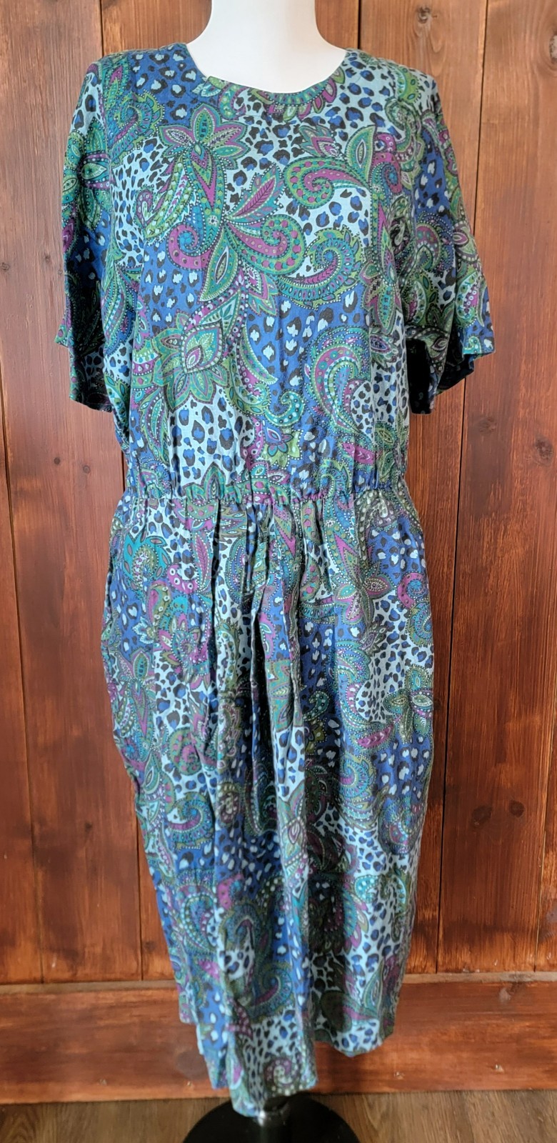Vintage Geeky Secretary Liz Claiborne Women 12 Blue Floral Midi Dress 90s Pencil