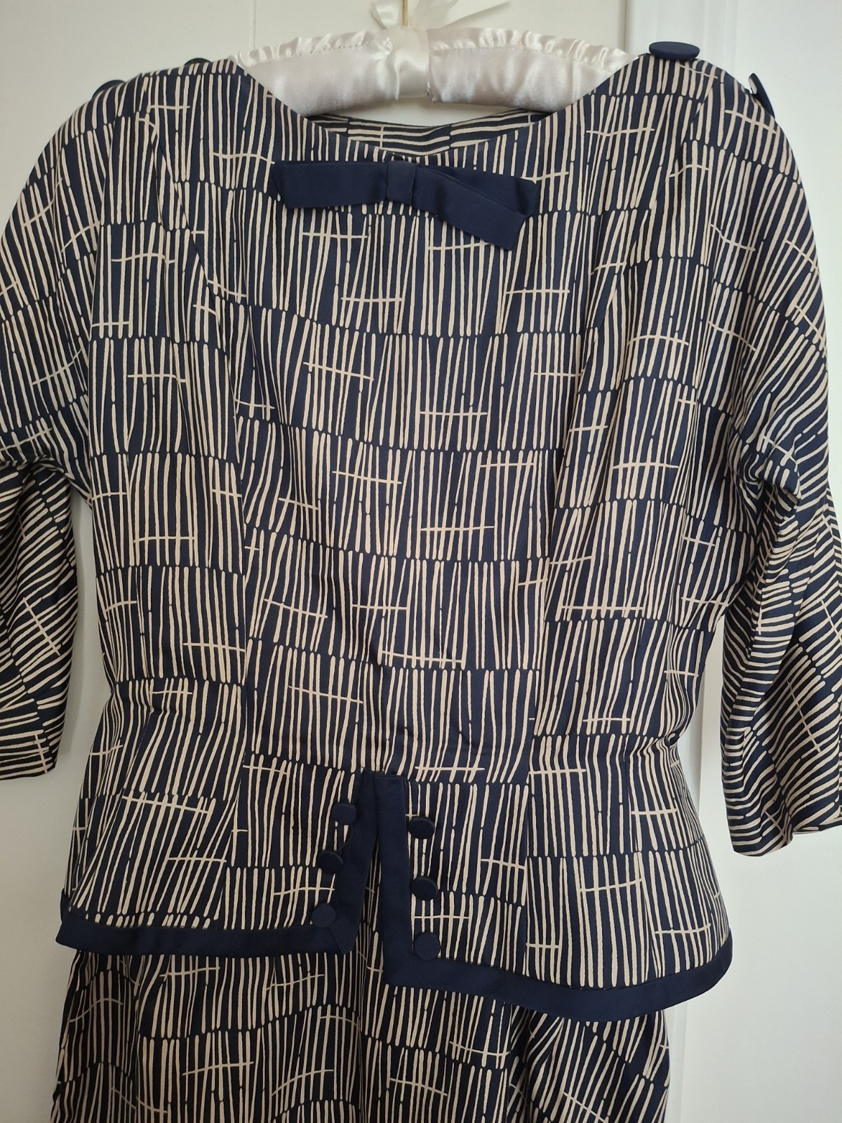 Vintage Custom Made Peplum Wiggle Dress Navy & Cream XS/ XXS Petite