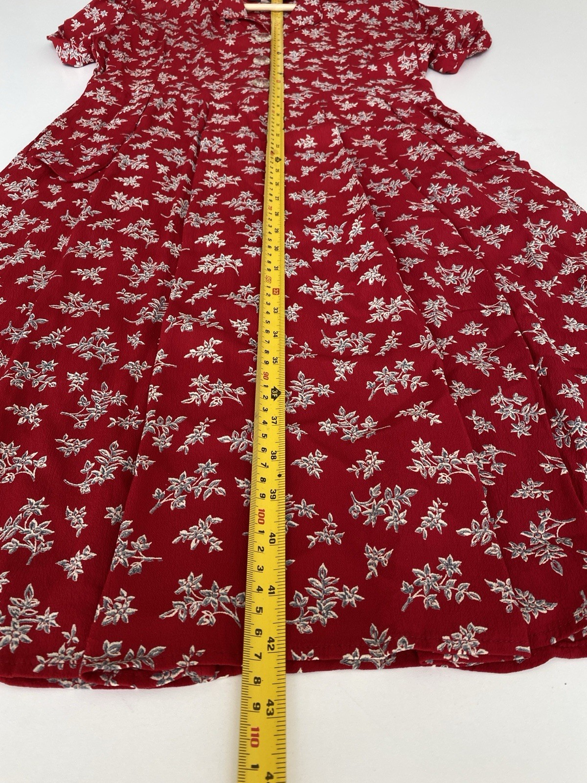 Vintage 90s Autumn Moon S M Rayon Belted Dress Pockets Red Floral USA Retro 50s