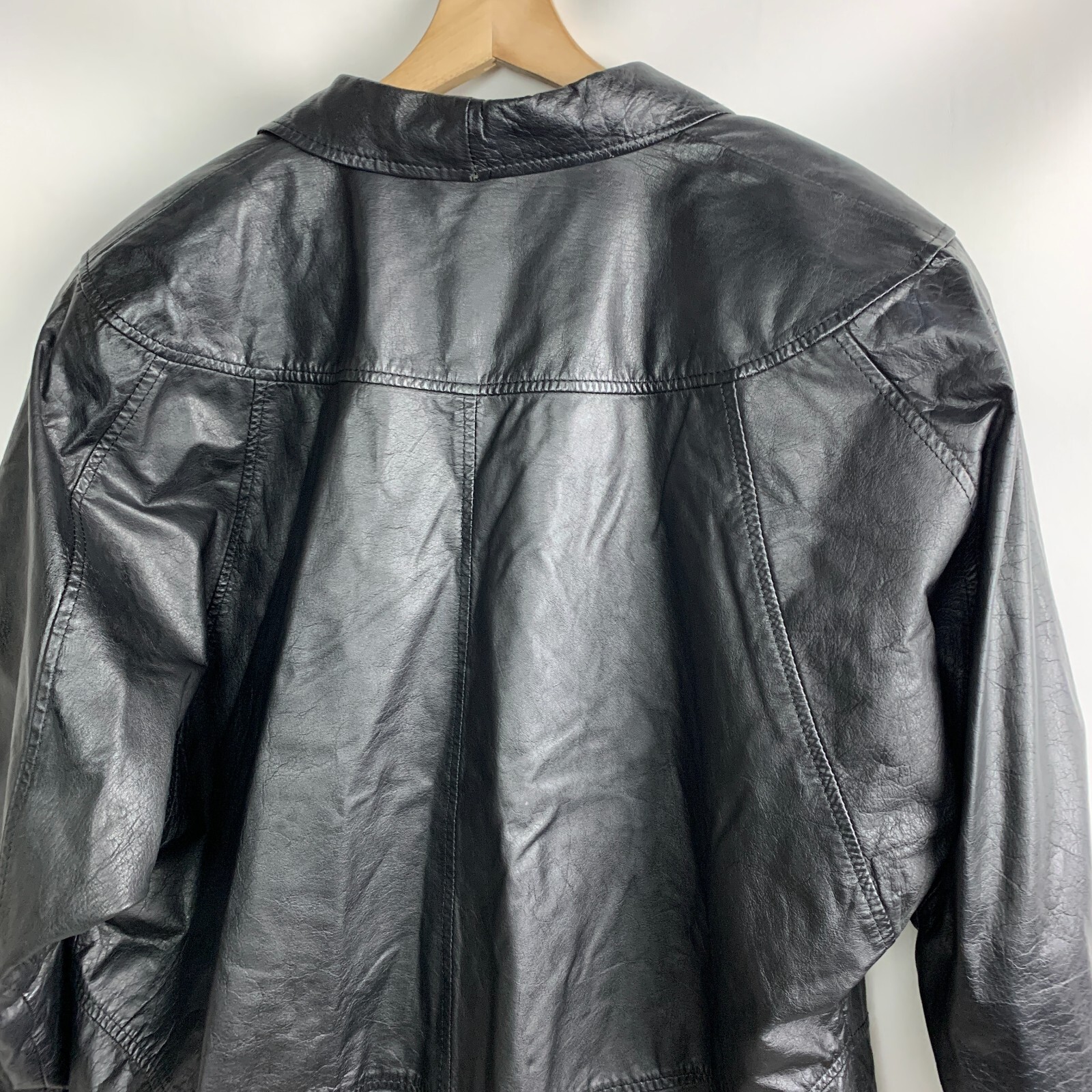 CC Hughes Vintage Jacket Black Leather Collared 1-Button Pockets Lined Size M