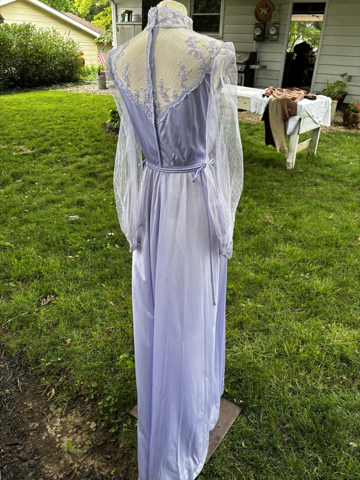 VTG 70s Dress Maxi Polyester Formal Bridesmaid Wedding Purple Sheer Eve Milady