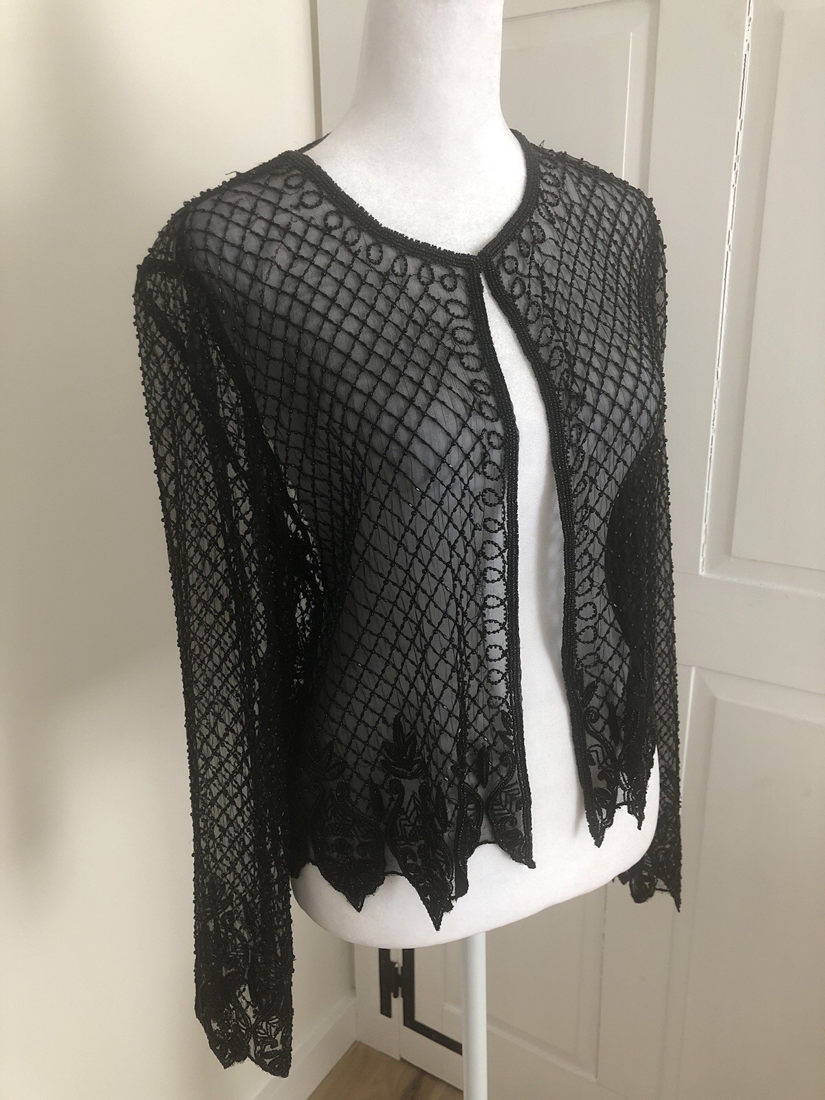 Stenay Beaded Silk Cardigan Open Jacket S Sheer Whimsigoth Fairy Grunge Y2K Vtg