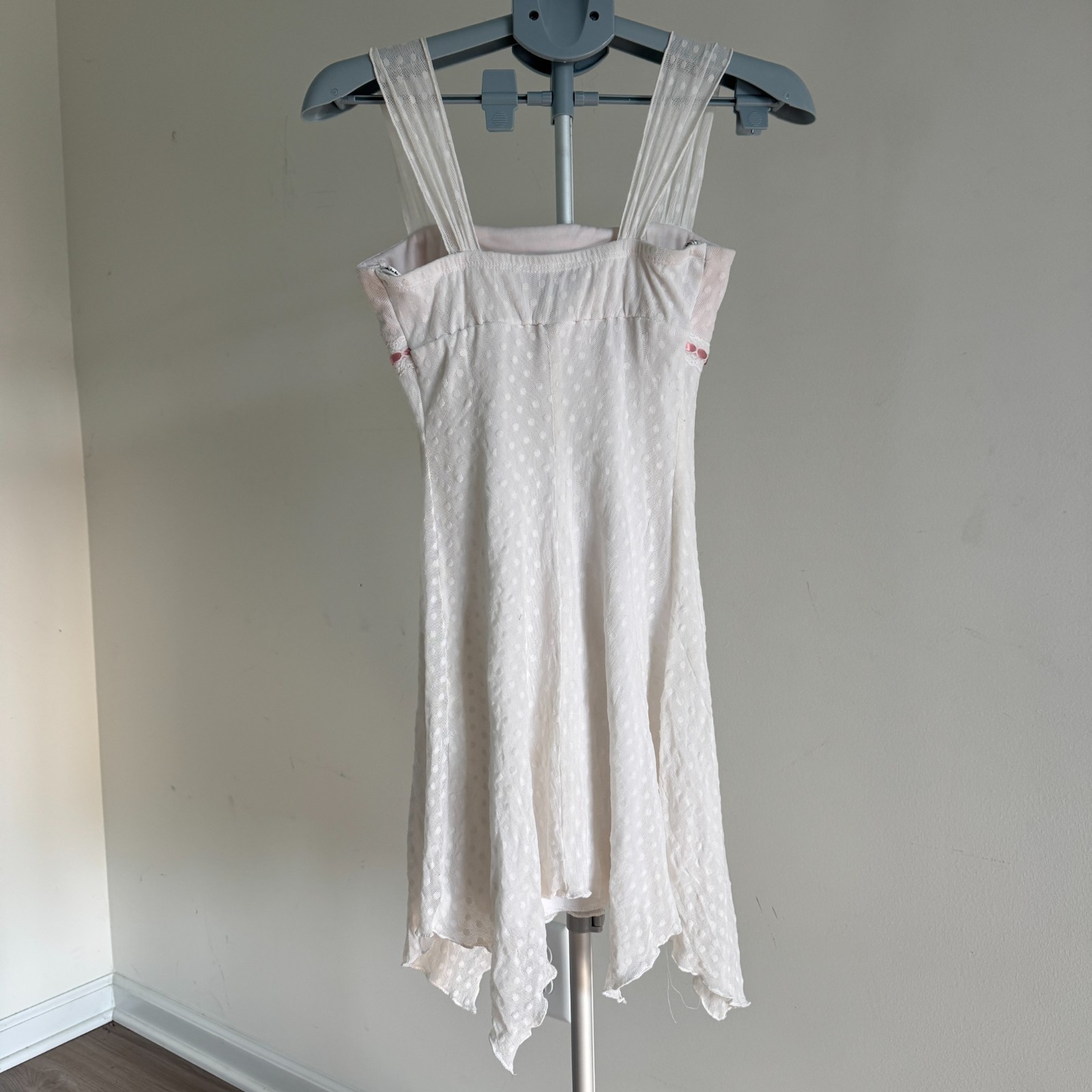 Vintage Y2K InMy Michelle White Ribbon-Threaded Lace Hanky Hem Fairy Dress Small