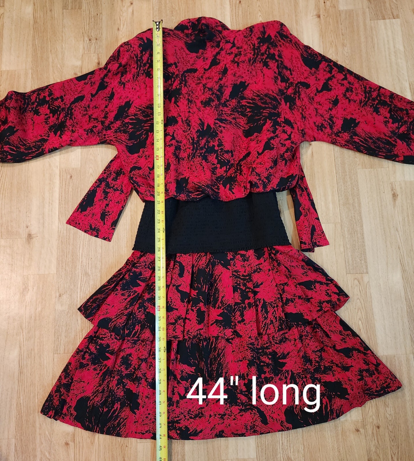 Nieman Marcus VTG Red/Black Abstract Print Dropped Waist Silk Dress Size 10