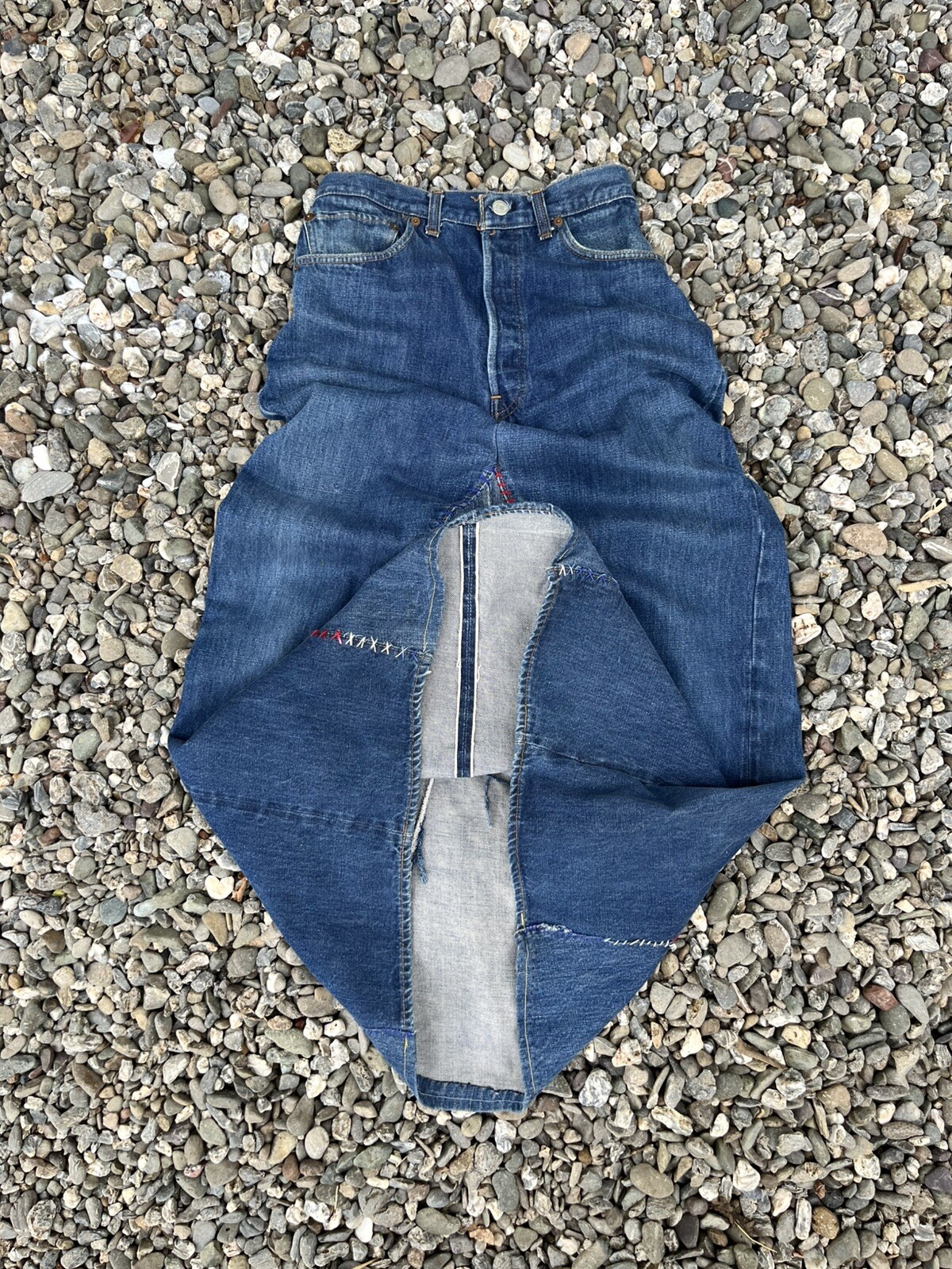 1970s Levi’s Maxi Skirt Redline Selvedge Denim DIY Single Stitch Vintage