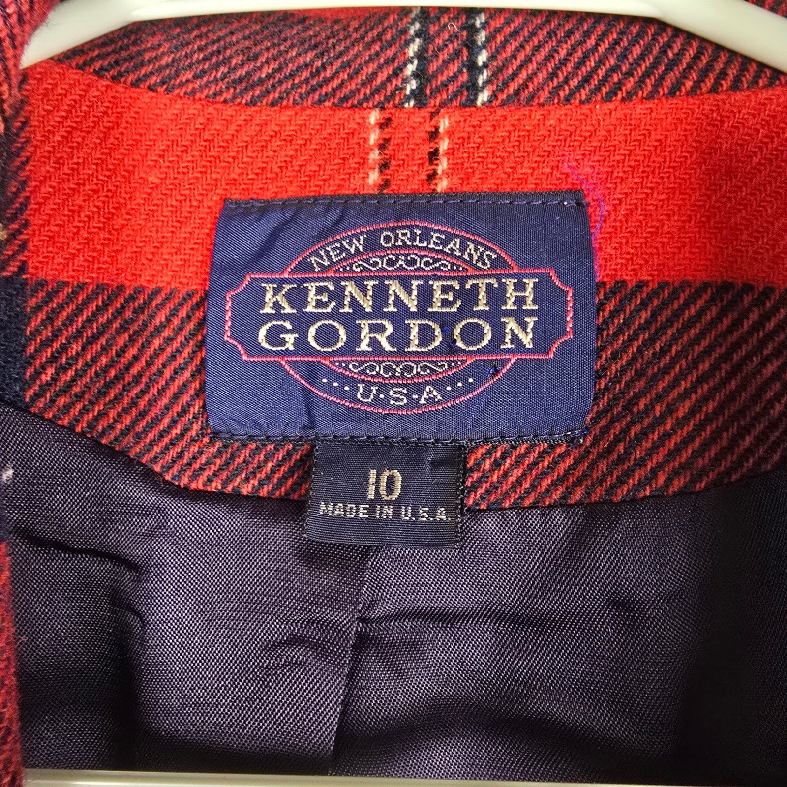 Vintage Kenneth Gordon USA Made Red Tartan Plaid 100% Wool Blazer Jacket Size 10
