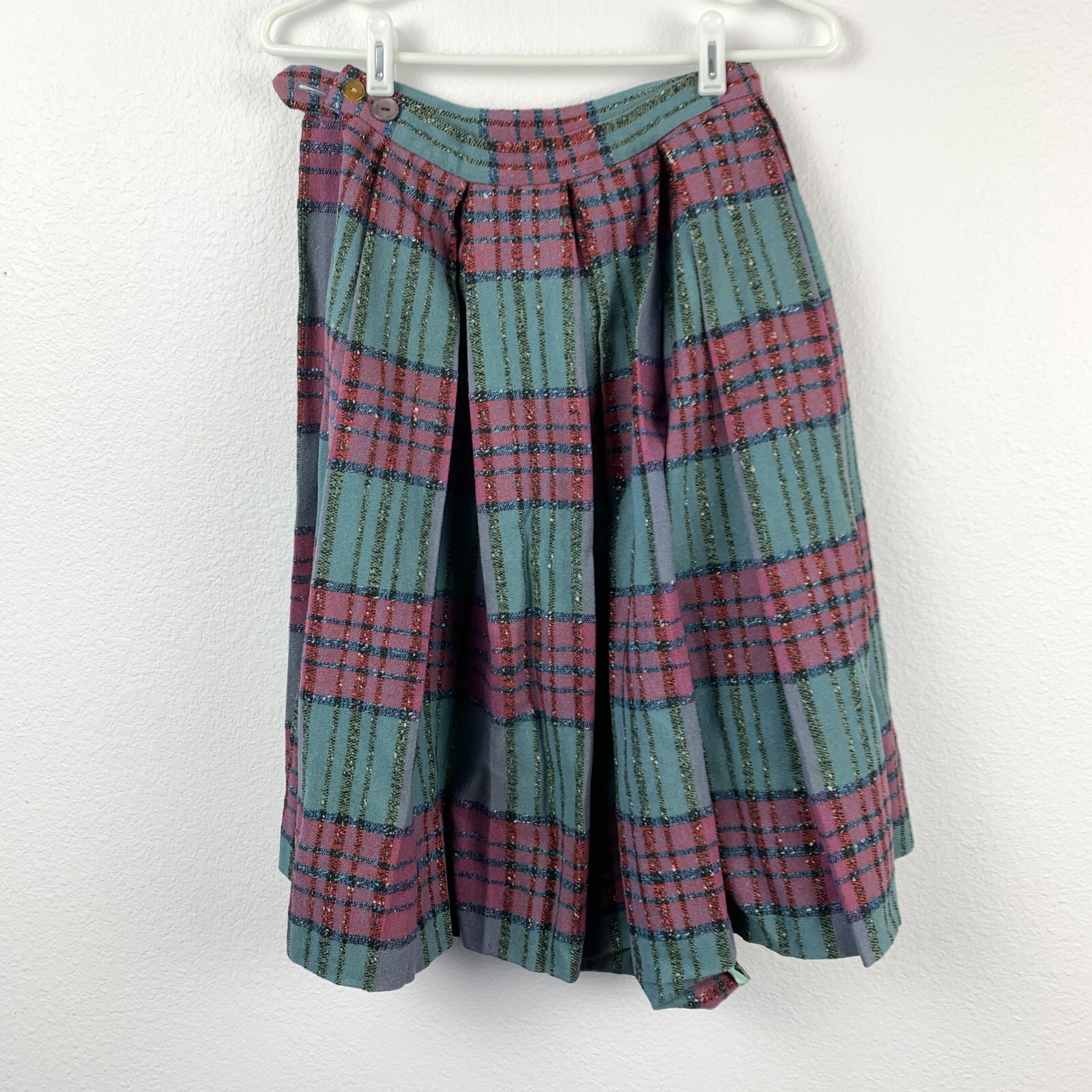 Vintage Catalina Inc Wool Silk Blend Midi Pleated Plaid Academia Skirt Size 10