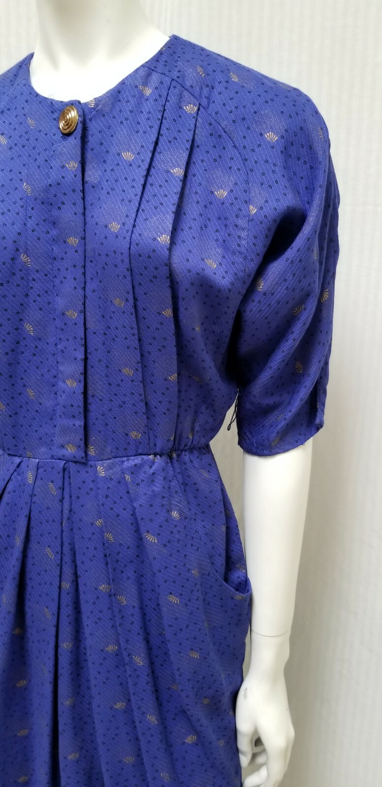 Vintage 80/90’s Positive Influence Purple Gold Print Rayon DRESS – Size S – EUC