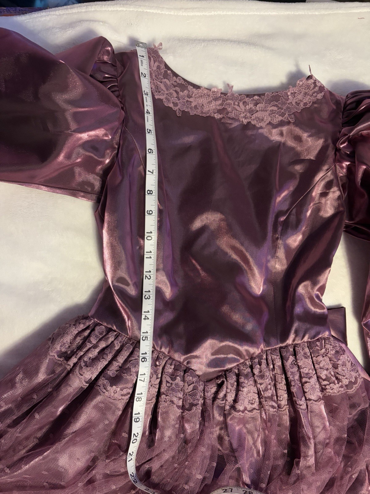 Vintage 80s Iridescent Purple Satin Lace Dress Size S M