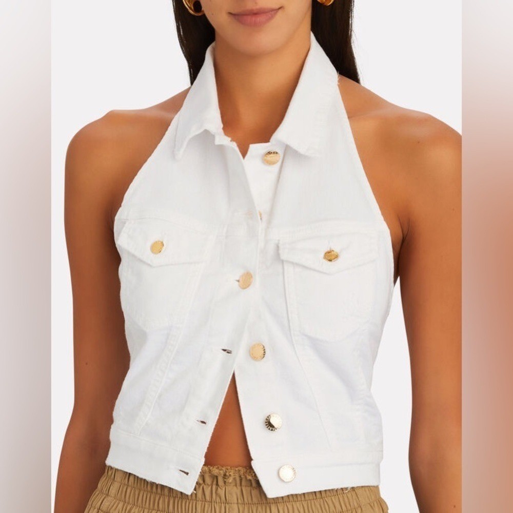 RETROFÊTE Kyle Denim Halter Button Up Top Sz M