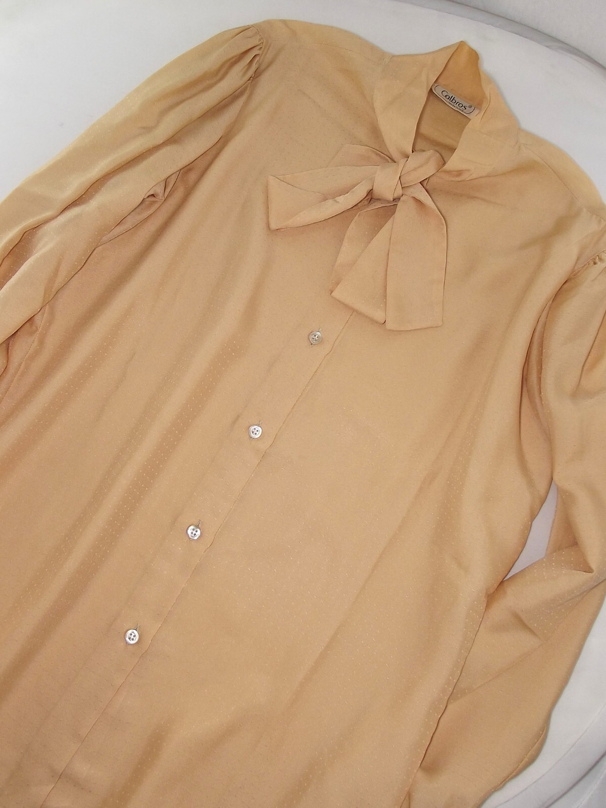 Calbros Womens Apricot Pink Vintage Bow Blouse Shirt Size 44 Large