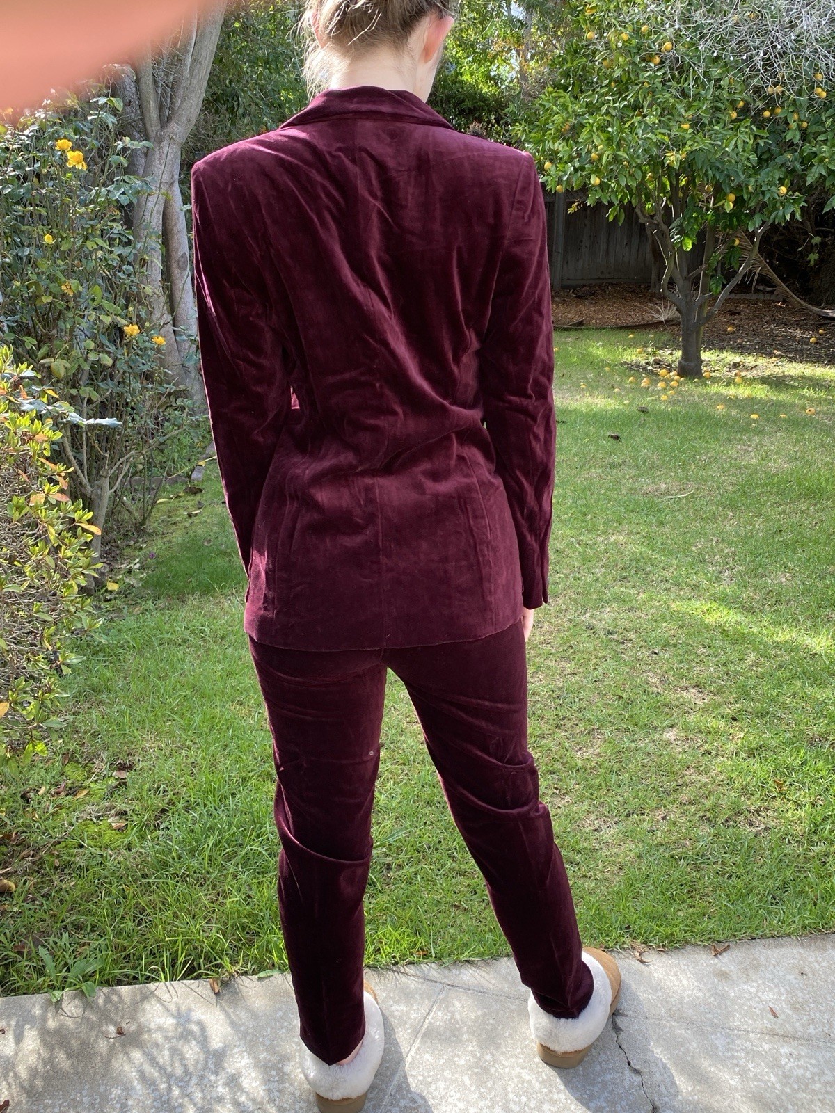 Vintage Laura Ashley Sz 4 Velvet Pantsuit Cotton Blend UK Burgandy