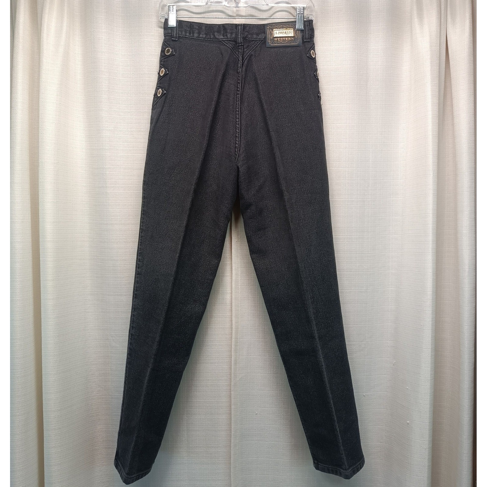 Lawman Western Jeans Womens 9 Vtg High Waisted Tapered Black Denim Metallic