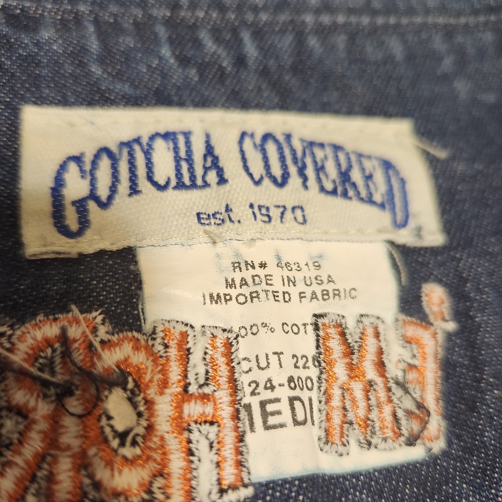 Vintage 90s Gotcha Covered Texas Embroidered Denim Jacket Womens M