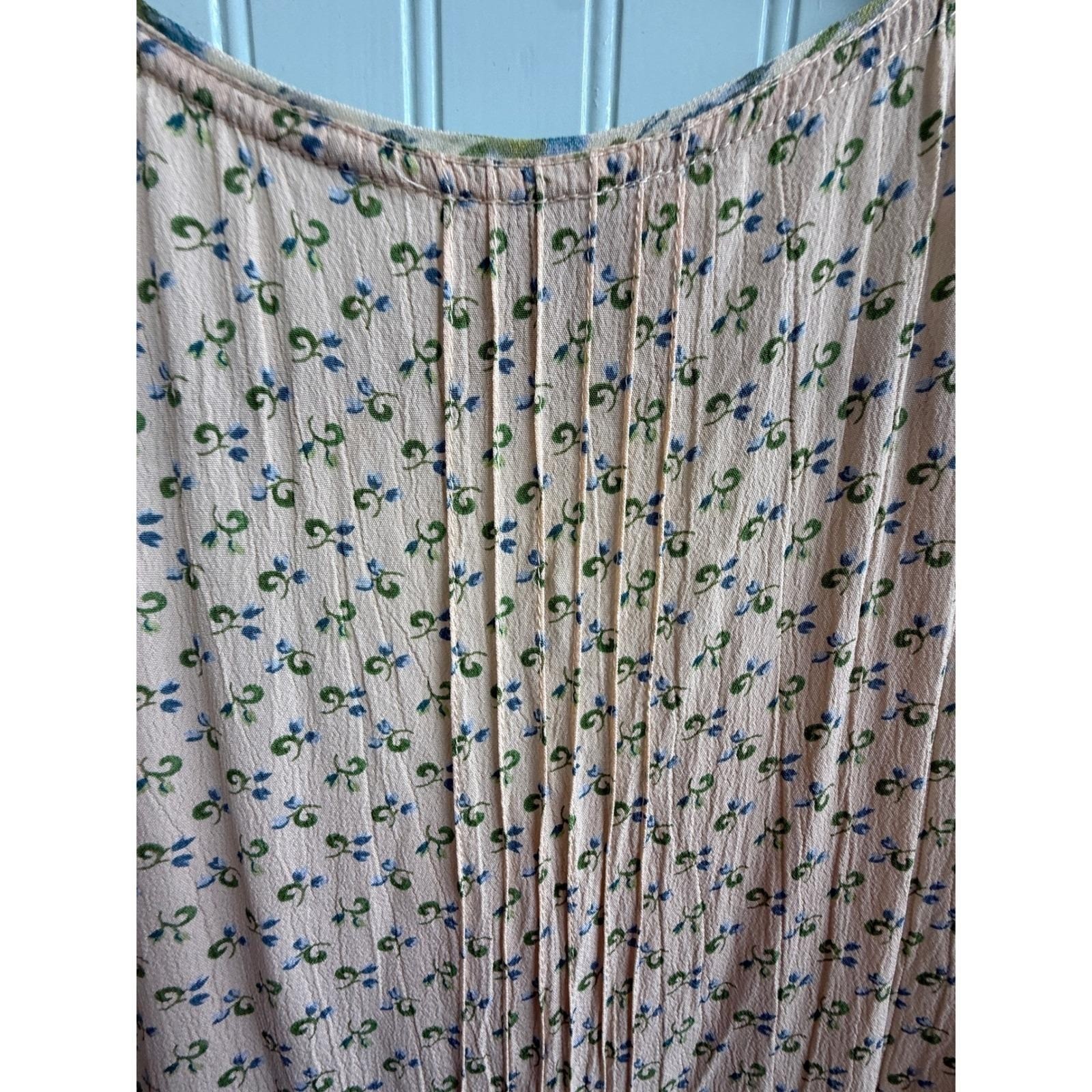 VTG April Cornell Floral Crinkle Rayon Maxi Dress XL Prairie Romantic Lagenlook