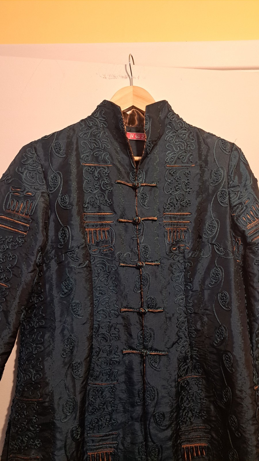 Thai Silk Embroidered Robe Jacket Green Coat US Medium Asian XXL