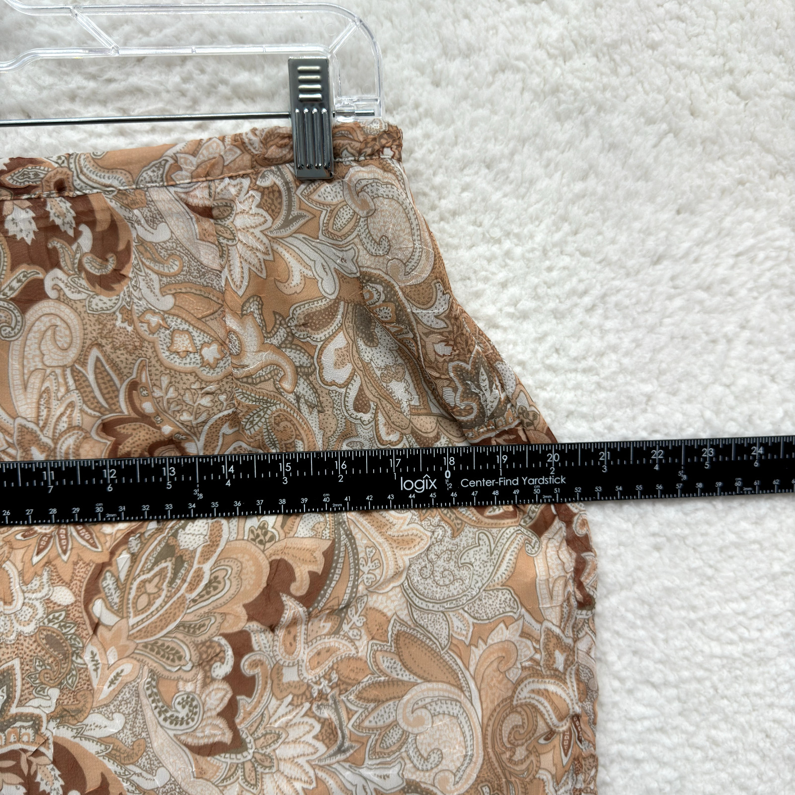 90s Y2K Vintage Mesh Midi Skirt Large 10 Tan Beige Paisley Boho Fairy Grunge