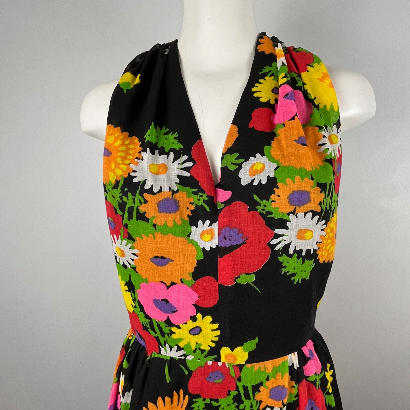 Vintage 70s Lilli Diamond Halter Dress Maxi Floral Print Bohemian Glam Sz Small