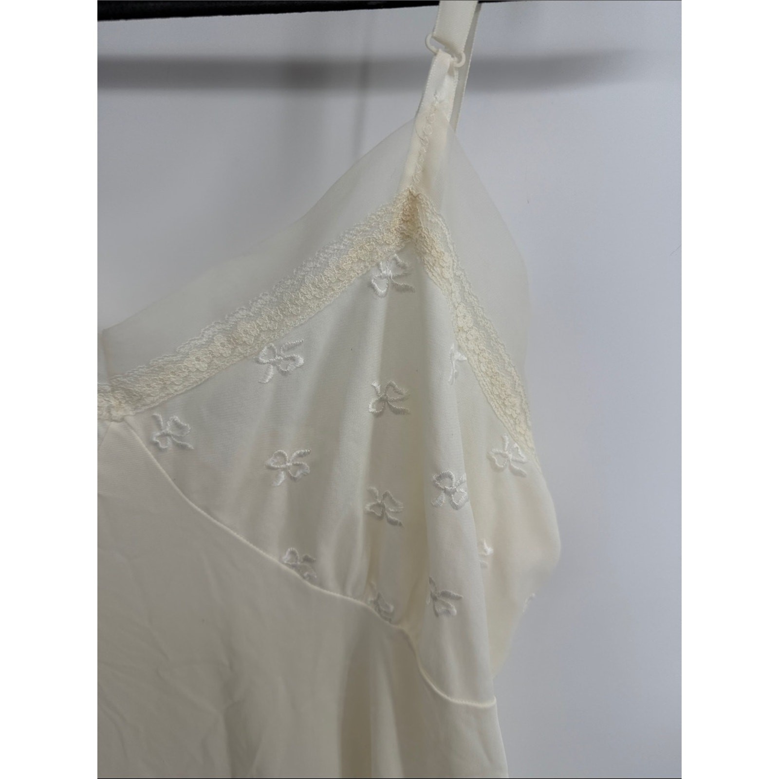 Vintage bow embroidered triangle top lace detail boudoir lingerie slip dress 46