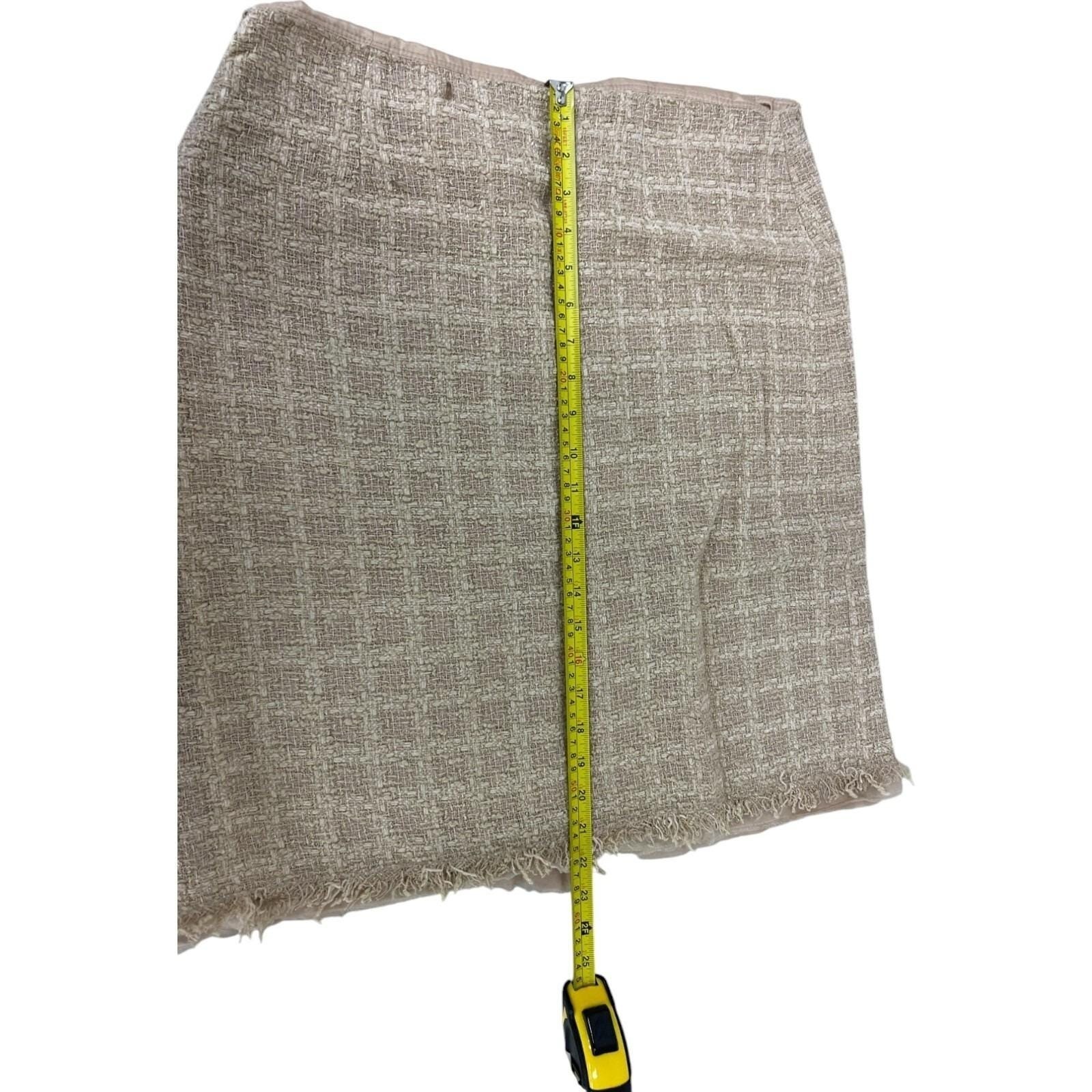 Vtg Tweed Skirt Fringe Hem CareerWear Neutral Professional 12 Teri Jon Sparkly
