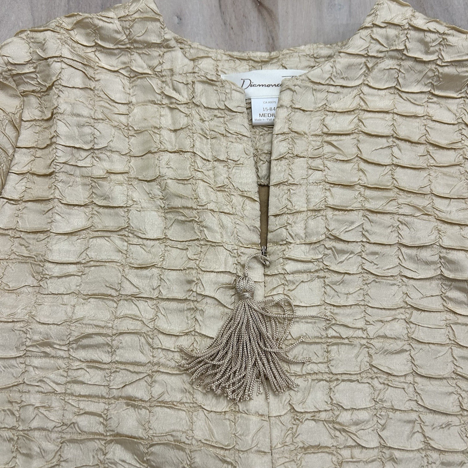 Vintage Diamond Tea Gold Textured Robe Kaftan Womens Size Medium Polyester